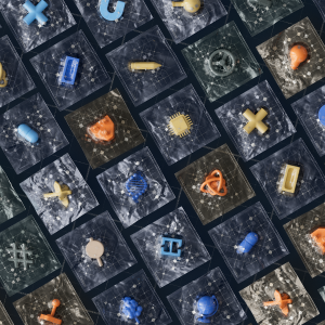 Abstract 3D render of a colorful grid of icons representing the wide range of applied AI use cases across sectors